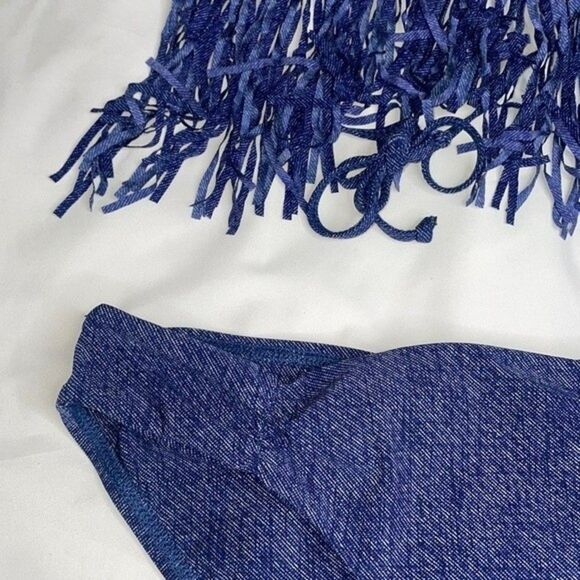 L*Space Womens Size XS Denim Fringe Bikini Set Top & Bottoms - Picture 5 of 11